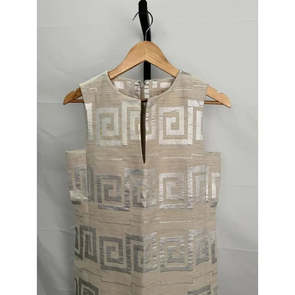 Tory Burch Cream Metallic Patterned Shift Dress